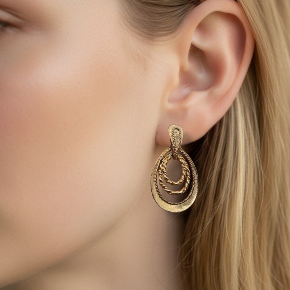 Vintage Gold Multi-Loop Textured Drop Earrings